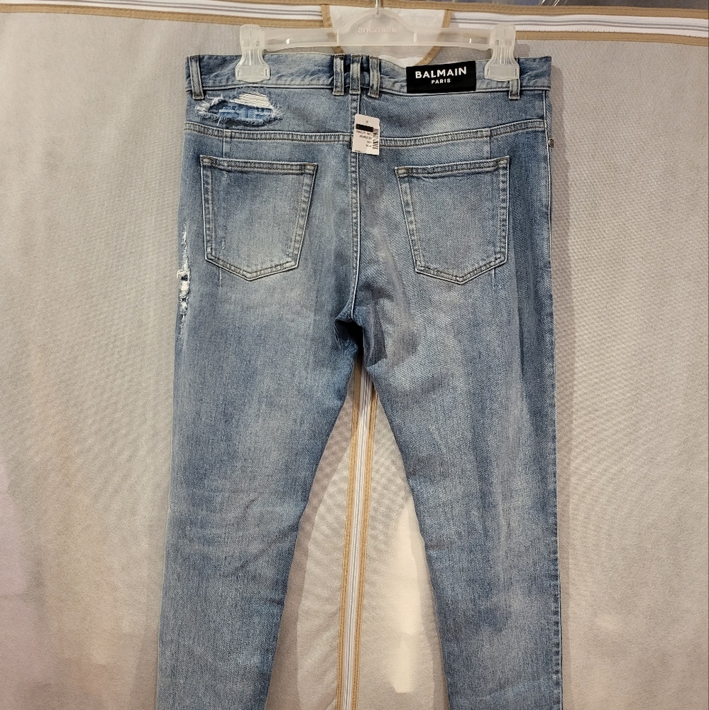 BALMAIN Slim Fit Ripped Jeans with Monogram Pattern - Picture 4 of 8